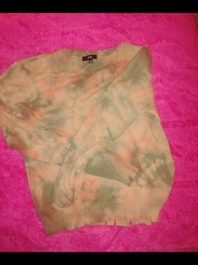 Fate Olive Green Tye Dye Ribbed Crewneck Sweater Size L